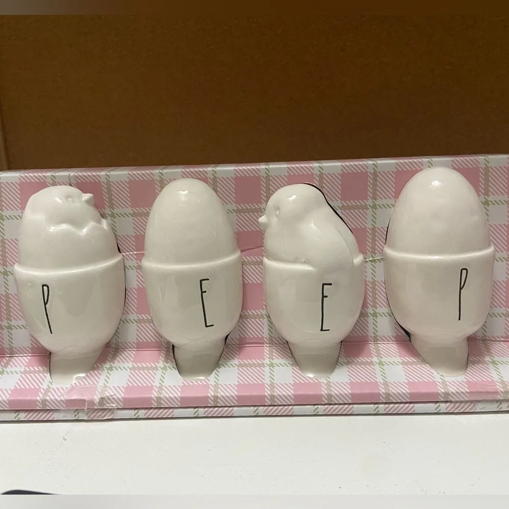 Rae Dunn Charming White Egg Holders with 'PEEP' Design